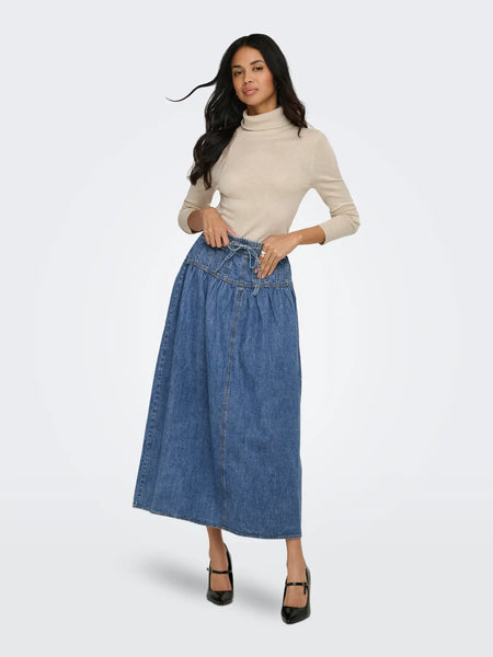 Lyra Denim Maxi Skirt (Medium Blue)