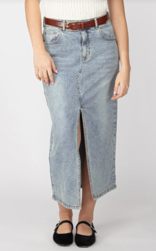 Morgan Denim Skirt with Belt Mid Blue Wash 27