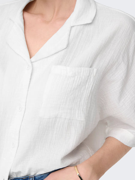 Thyra Button Down Cotton Gauze Top (Cloud Dancer)