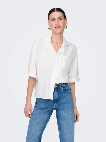 Thyra Button Down Cotton Gauze Top (Cloud Dancer)
