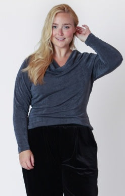 PLUS Abby Draped Sheen Top (Coal Sheen)