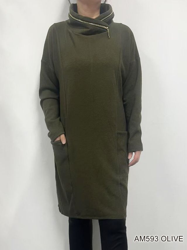Paige Zipper Cowl Neck Tunic (Olive)