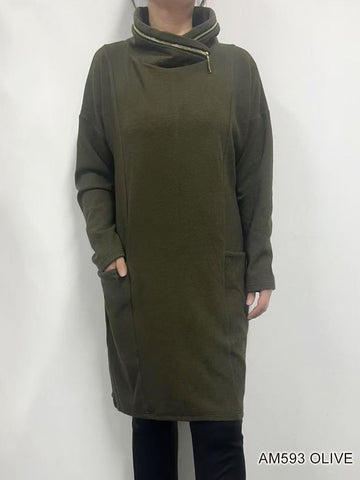 Paige Zipper Cowl Neck Tunic (Olive)
