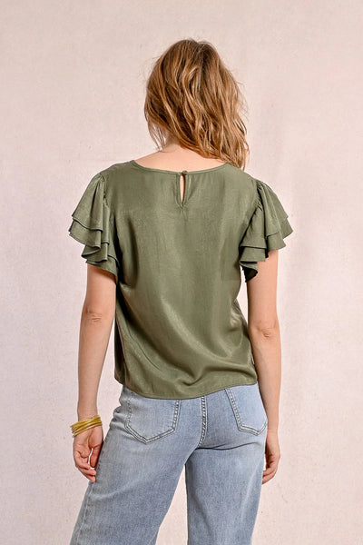 Nova Rufle Sleeve Top (Khaki)