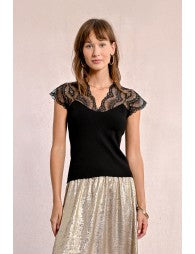 Denise Lace Corset Effect Top (Black)