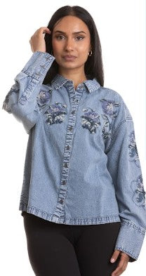 Beverley Western Embroidered Shirt (Denim)