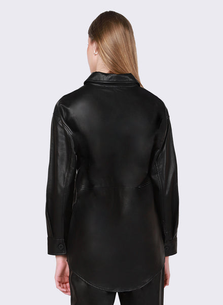 Lexi Faux Leather Button Down Overshirt (Black)