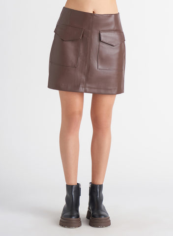 Laura Faux Leather Skirt (Brown)