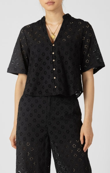 Ava Embroidered Crop Blouse (Black)