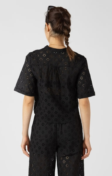 Ava Embroidered Crop Blouse (Black)