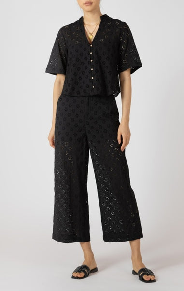 Ava Embroidered Crop Blouse (Black)