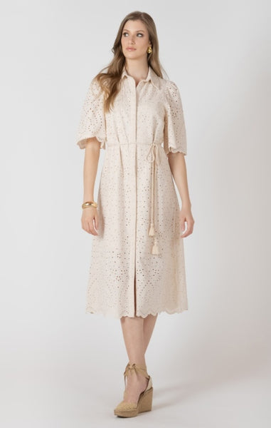 Hilary Embroidered Shirt Dress (Ecru)