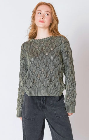 Olivia Cotton Pointelle Sweater (Washed Khaki)