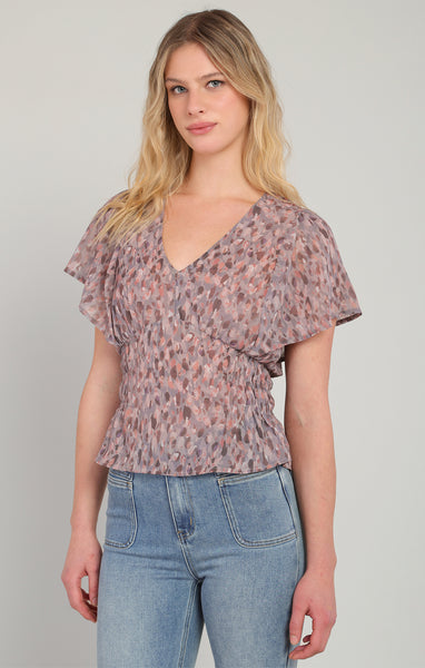 Courtney Smocking Waist Top (Brushstroke Dot)