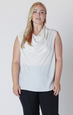 PLUS Amalia Satin Cowl Tank (Pearl)