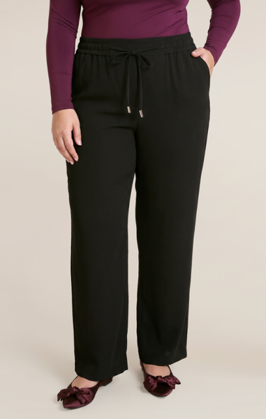 PLUS Rachel Satin Block Wide Pant (Black)