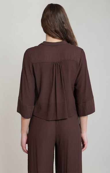 Cassidy Button Down 3/4 Sleeve Top (Dark Chocolate)