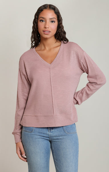 PLUS Macey Slub Long Sleeve Top (Dusty Rose)