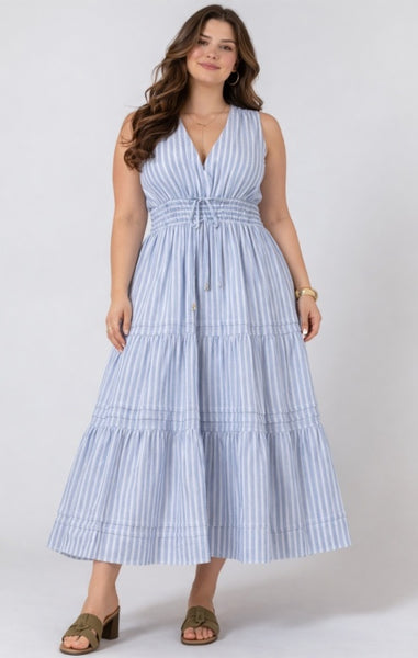 PLUS Mina Striped Chambray Dress