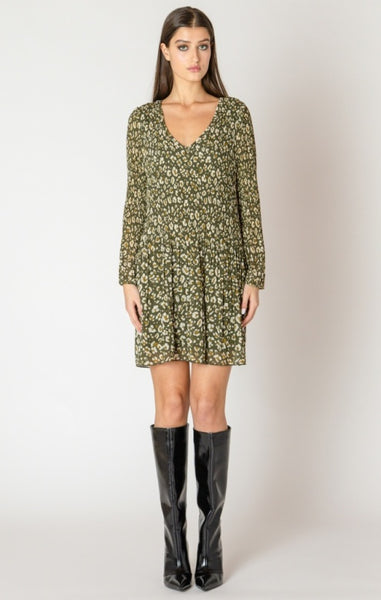 Kennie Pleated A Line Dress (Green Animal Print)