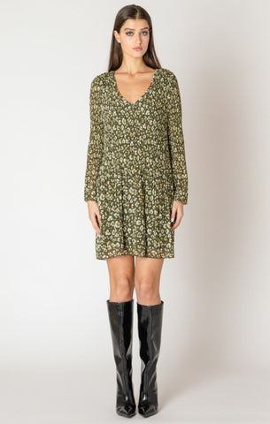Kennie Pleated A Line Dress (Green Animal Print)