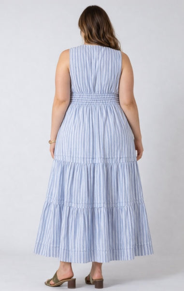 PLUS Mina Striped Chambray Dress
