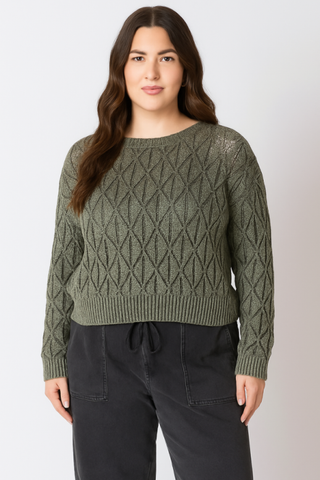 PLUS Olivia Cotton Pointelle Sweater (Washed Khaki)