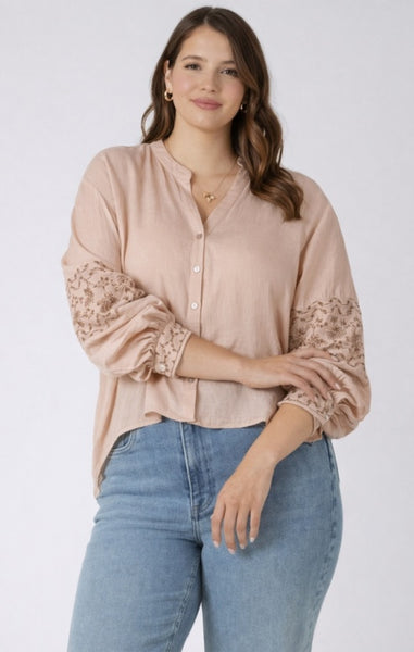 PLUS Trina Embroidered  Detail Blouse (Rose Gold)