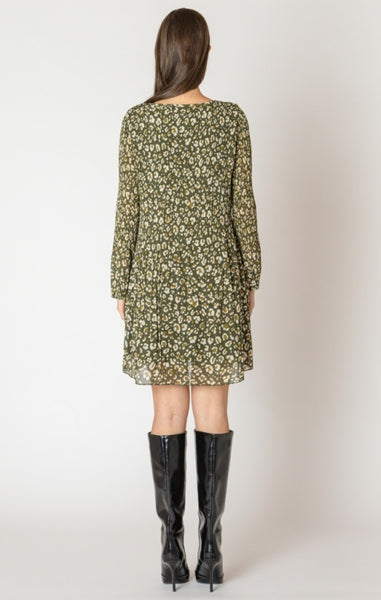 Kennie Pleated A Line Dress (Green Animal Print)