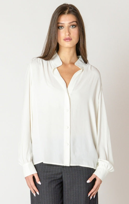 Amanda Loose Fit Button Down Blouse (Off White)