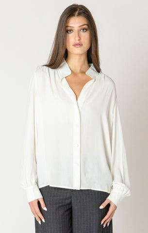 Amanda Loose Fit Button Down Blouse (Off White)