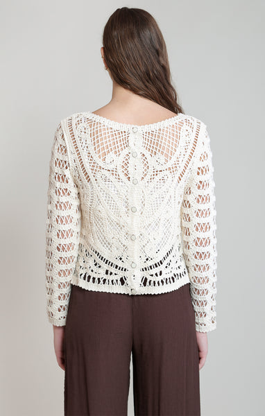 Becki Button Back Crochet Sweater (Whitecap Grey)