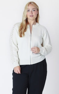 PLUS Maxine Crochet Sleeve Sweater Bomber (Cream)