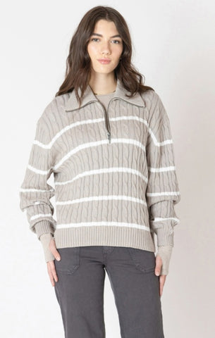 Cora Striped Cable Sweater (Taupe)