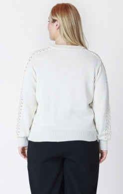 PLUS Maxine Crochet Sleeve Sweater Bomber (Cream)