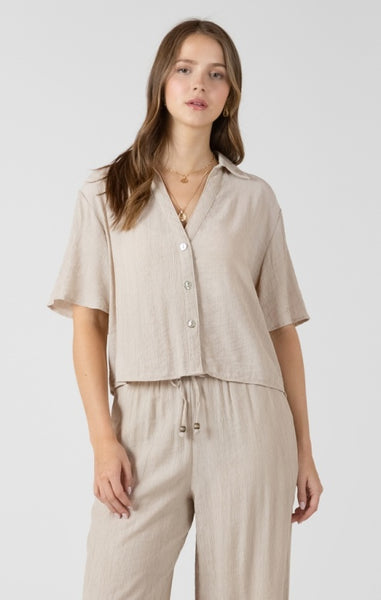 Cassidy Button Down Top (Light Oyster)