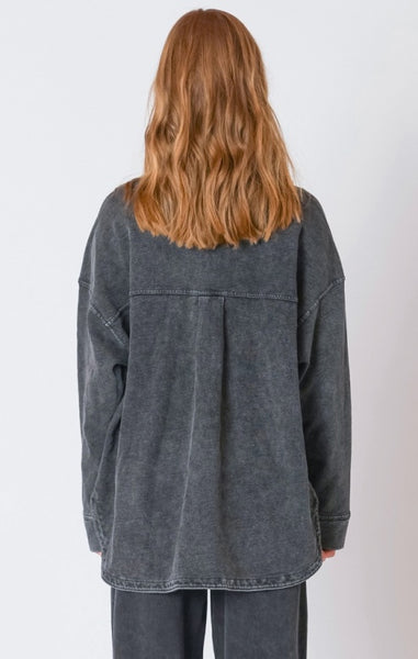 Ayla Knit Denim Look Shacket (Washed Black)