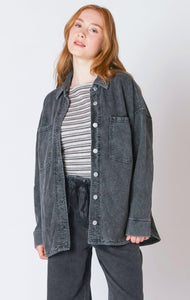 Ayla Knit Denim Look Shacket (Washed Black)