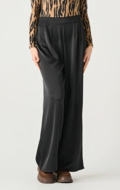 Emma High Waisted Satin WIde Leg Pant (Black)