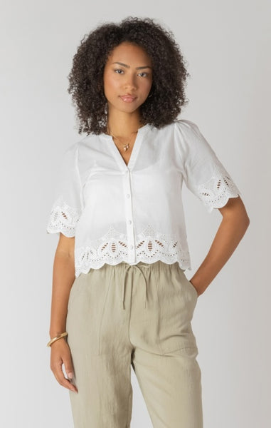 Marcy Eyelet Trim Blouse (White)
