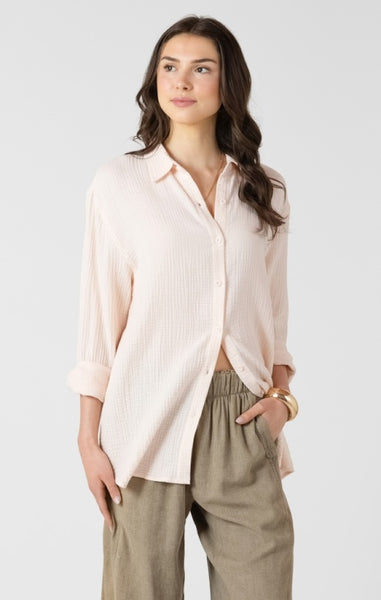 Claudia Cotton Gauze Button Down Shirt (Powder Pink)