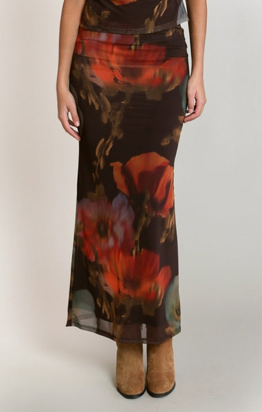 Sadie Mesh Skirt  (Orange Floral)