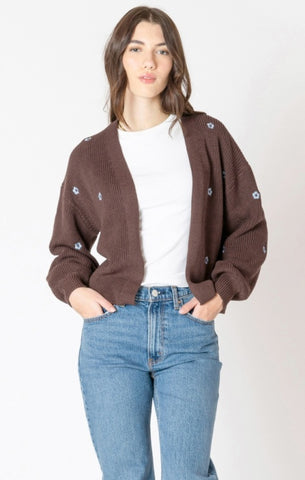 Sydney Floral Embroidery Open Cardigan (Brown)