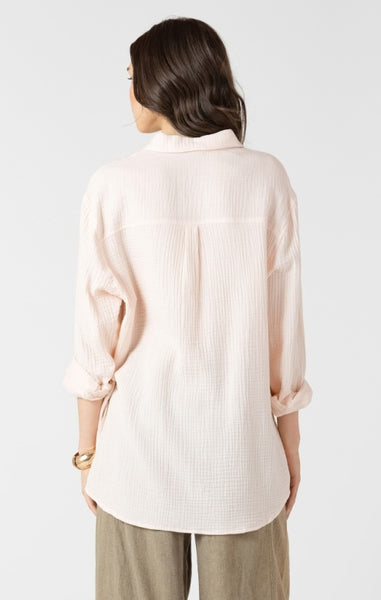 Claudia Cotton Gauze Button Down Shirt (Powder Pink)