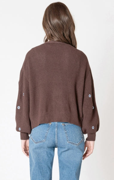 Sydney Floral Embroidery Open Cardigan (Brown)