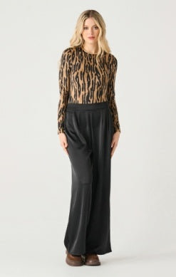 Emma High Waisted Satin WIde Leg Pant (Black)