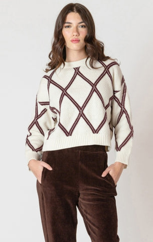 Celia Diamond Check Sweater (Coca/Cream)