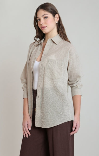 Hailey Oversized Textured Shirt (Beige)