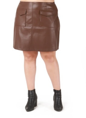 PLUS Laura Faux Leather Skirt (Rustic Brown)
