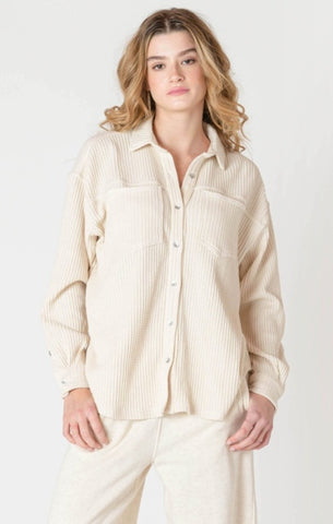 Chloe Waffle Knit Shirt Jacket (Cake Batter)